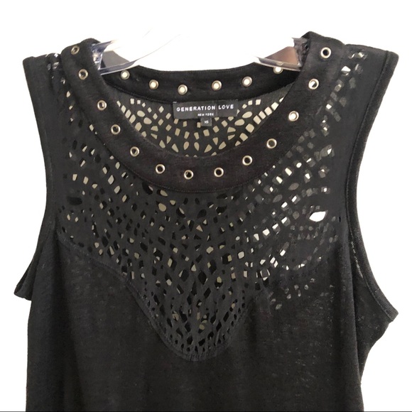 GENERATIONLOVE Black Linen Laser Cut Tank Top XS - Picture 4 of 7